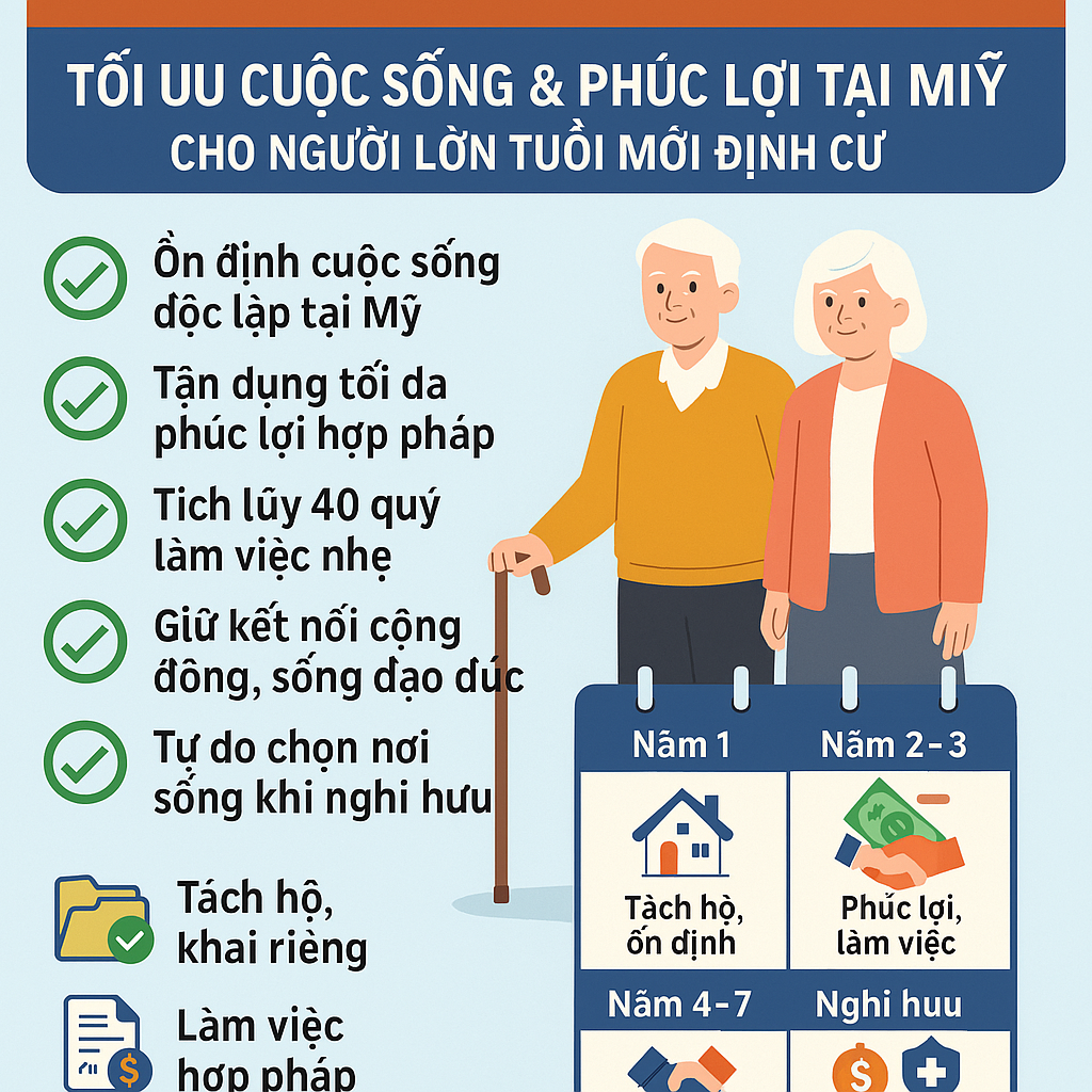 KẾ HOẠCH 10 NĂM TỐI ƯU CUỘC SỐNG & PHÚC LỢI TẠI MỸ CHO NGƯỜI LỚN TUỔI MỚI ĐỊNH CƯ